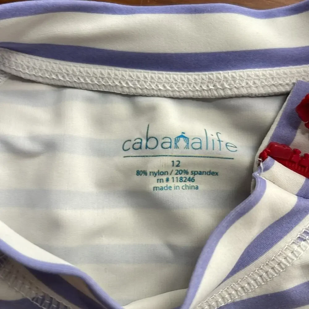 Cabana Life striped mock neck asymmetrical zip sun swim rashguard sz 12